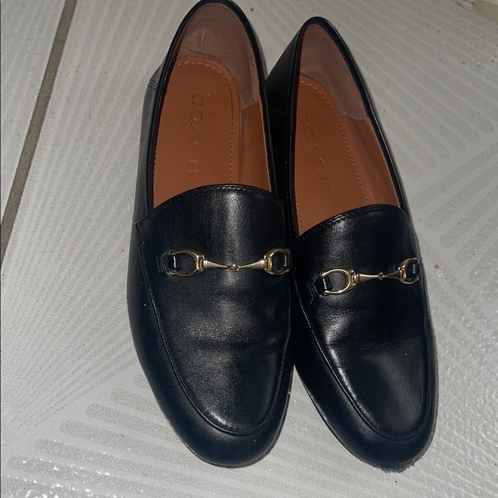 Coach Black Leather “Haley” Loafers with Gold Buckle - women’s 6.5